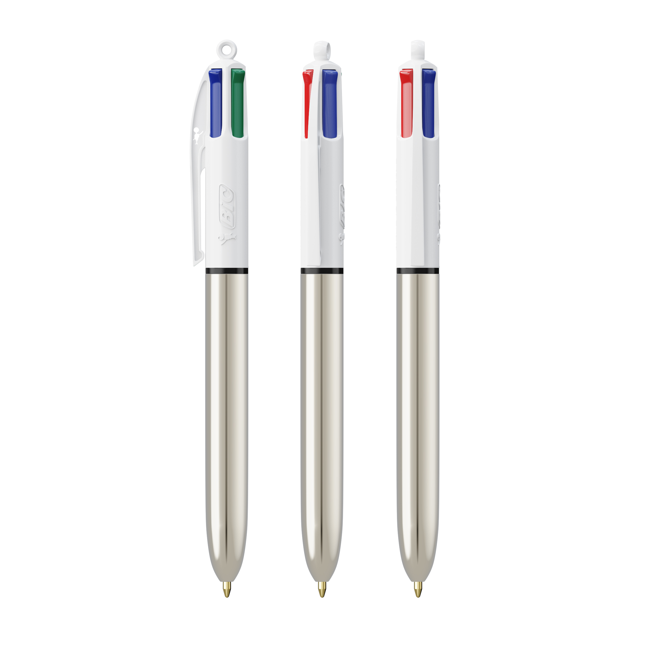 Stylo bille 4 couleurs publicitaire BIC® Shine Blanc - Argent métallique